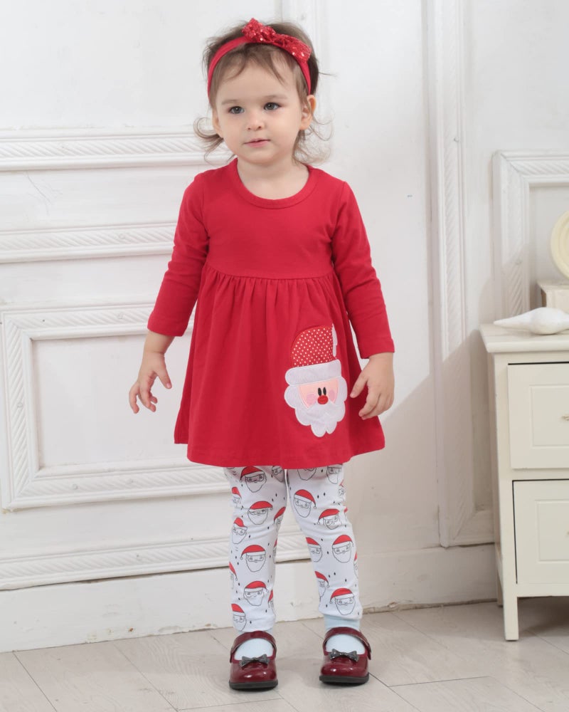 Saeaby Baby Girl Christmas Outfit Babys Christmas Baby Girls Clothes Santa Shirt Pants Set 3PCS Outfits 12-18 Months Girl Clothes Red - Image 2