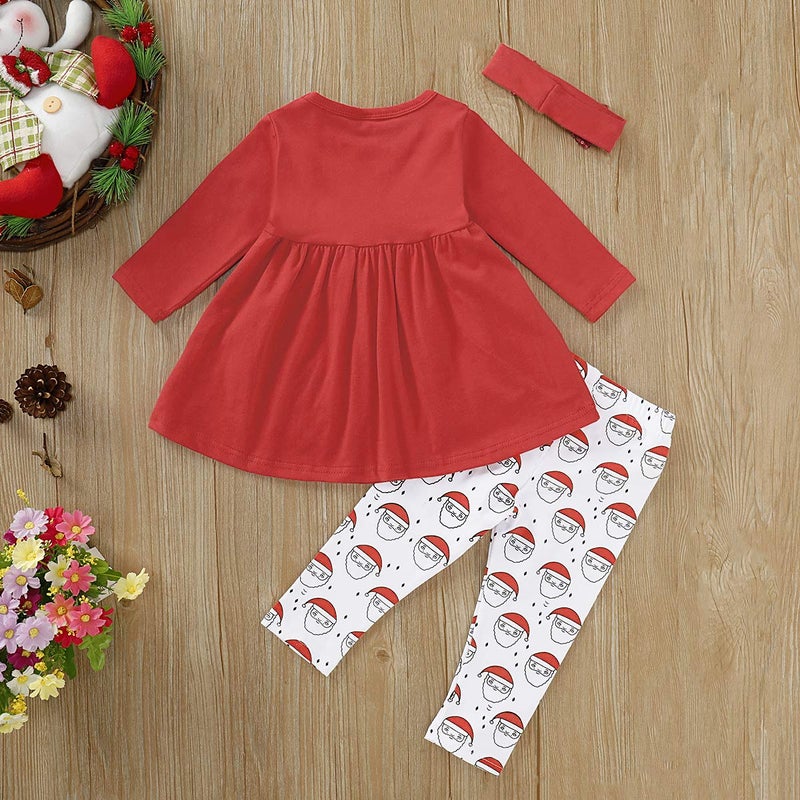 Saeaby Baby Girl Christmas Outfit Babys Christmas Baby Girls Clothes Santa Shirt Pants Set 3PCS Outfits 12-18 Months Girl Clothes Red - Image 4