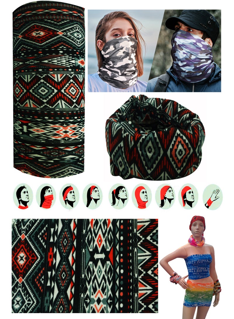 Unisex Multifunctional Multi-use Balaclava Bandana Scarf Neck Gaiter Tube Cover Face Mask Head Arm Wear Band Breathable Washable Free Size Stretch Fabric for Dust Sun Wind Protection, Sports and Outdoor Activities, Multi Color 016 - Image 1