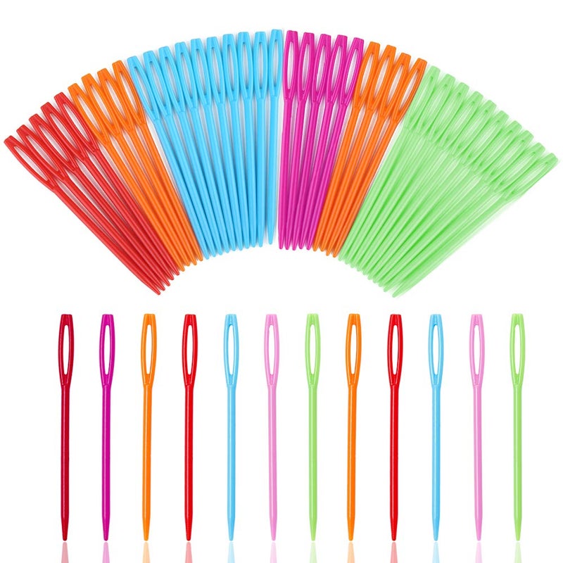 LOKUNN 50 Pcs Large Eye Plastic Needles, 2.7inch/7cm Learning Needles, Yarn Needles Darning Needle Plastic Sewing Needles Tapestry Needles, Safety Plastic Lacing Needles for DIY Sewing Handmade Crafts - Image 1