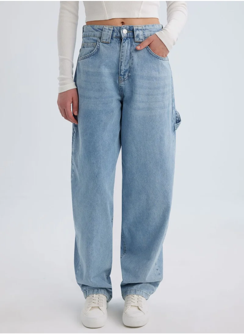 ديفاكتو Carpenter High Waist Loose Cut Long Jeans