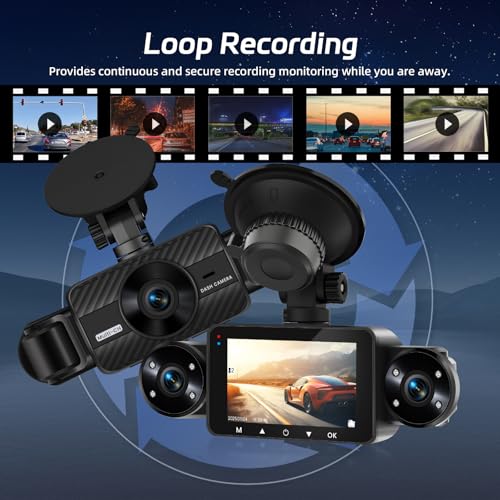 NHOPEEW Dash Cam Front and Rear Inside, 4 Channel Dash Cam 3" IPS Screen Front and Back with 8 IR Night Vision Lights, Loop Recording, 24 Hours Recording, G-Sensor, Reverse Help - Image 5