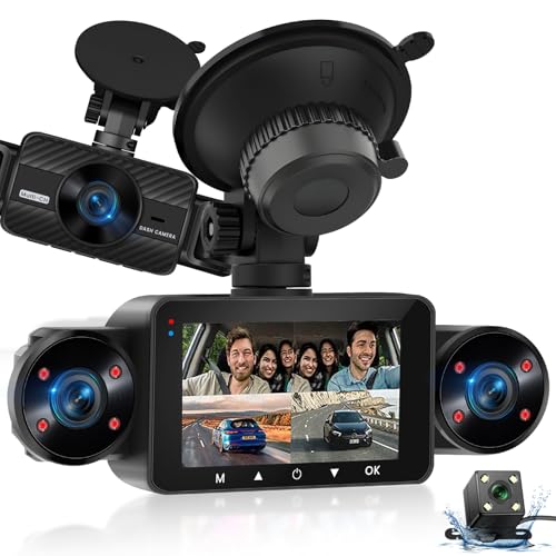 NHOPEEW Dash Cam Front and Rear Inside, 4 Channel Dash Cam 3" IPS Screen Front and Back with 8 IR Night Vision Lights, Loop Recording, 24 Hours Recording, G-Sensor, Reverse Help - Image 1