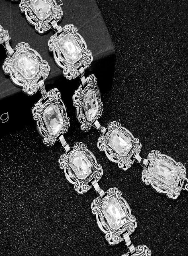 LIMHOO Western Belt for Women Metal Concho Chain Belts Cowgirl Belt Country Concert Outfit (Square Rhinestone Silver-L) - Image 4