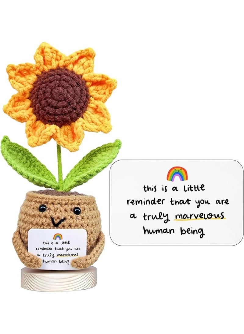 GIFT Positive Sunflower Doll Crochet with Card, This is A Little Reminder - Appreciation Gift for Coworker, Best Friend, Teacher, Sister, Mom -  Birthday, Thank You Gift for Women, Men - Image 1