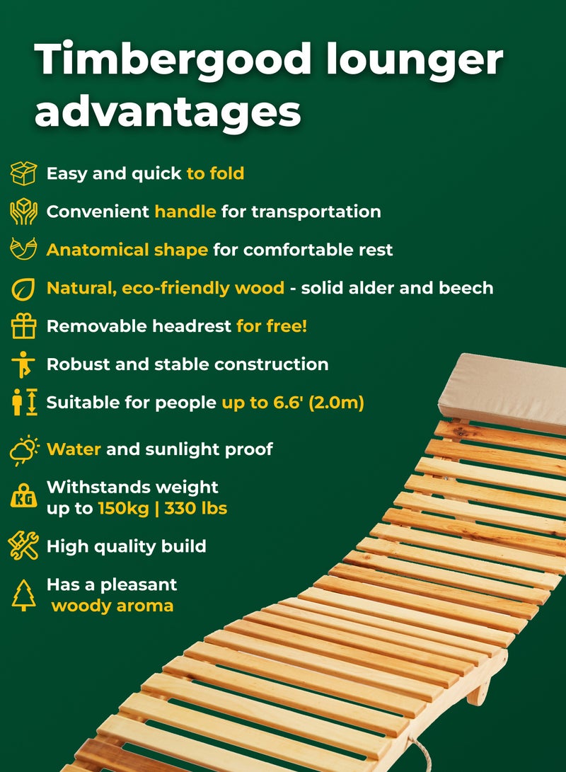 Timbergood Timbergood Wooden Folding Sunbed - Image 2