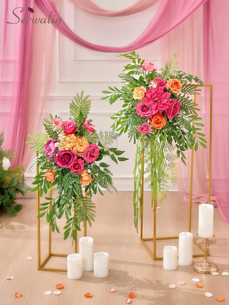 Serwalin Artificial Hot Pink & Orange Flowers, Magenta Silk Fake Flowers, Autumn Faux Flowers for Wedding Bouquet, Table Centerpieces, Home Decor - Image 4