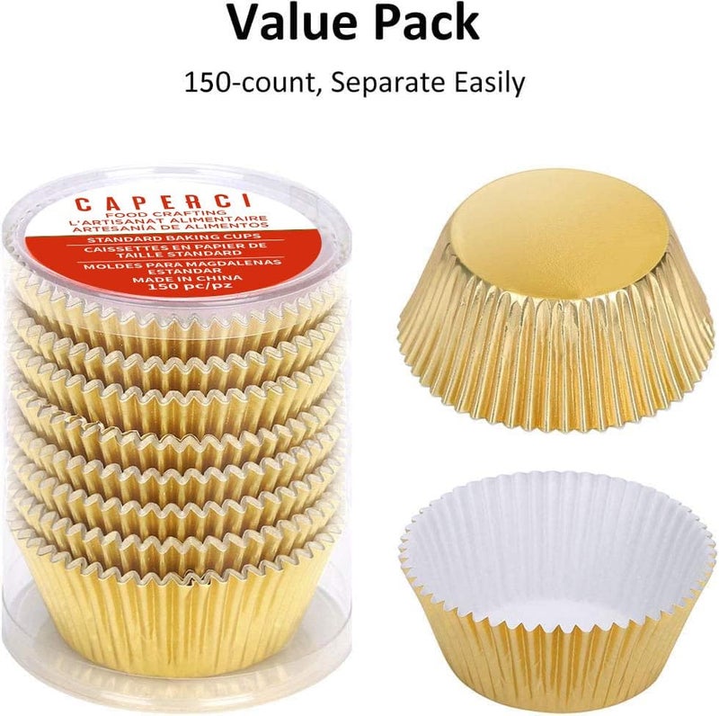 Caperci Standard Cupcake Liners Gold Foil Muffin Baking Cups 150-Pack - Image 2