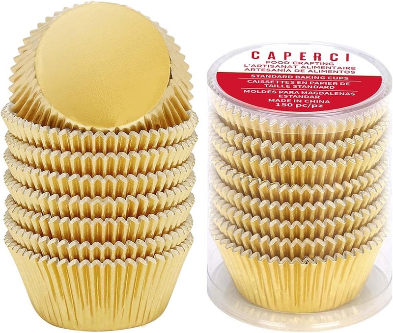 Caperci Standard Cupcake Liners Gold Foil Muffin Baking Cups 150-Pack - Image 1