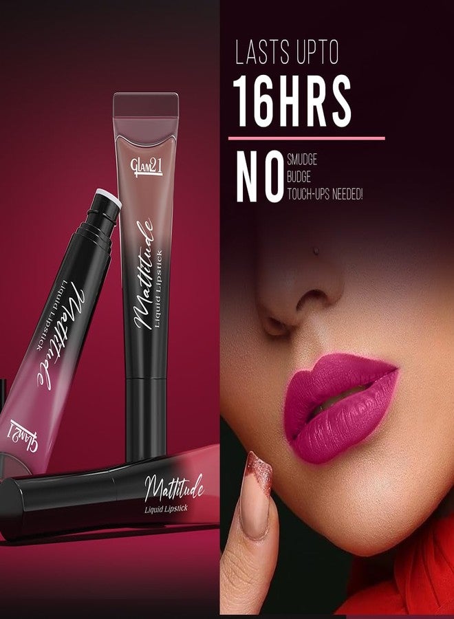 Glam 21 Glam21 Mattitude Liquid Matte Lipstick | 16Hr Long Stay | Non-Transfer & Smudge-Proof |Enriched with Vitamin E, Coffee & Cherry Oil |Moisturizing & Comfortable | 7.5ml,Rust Never Lies - Image 5