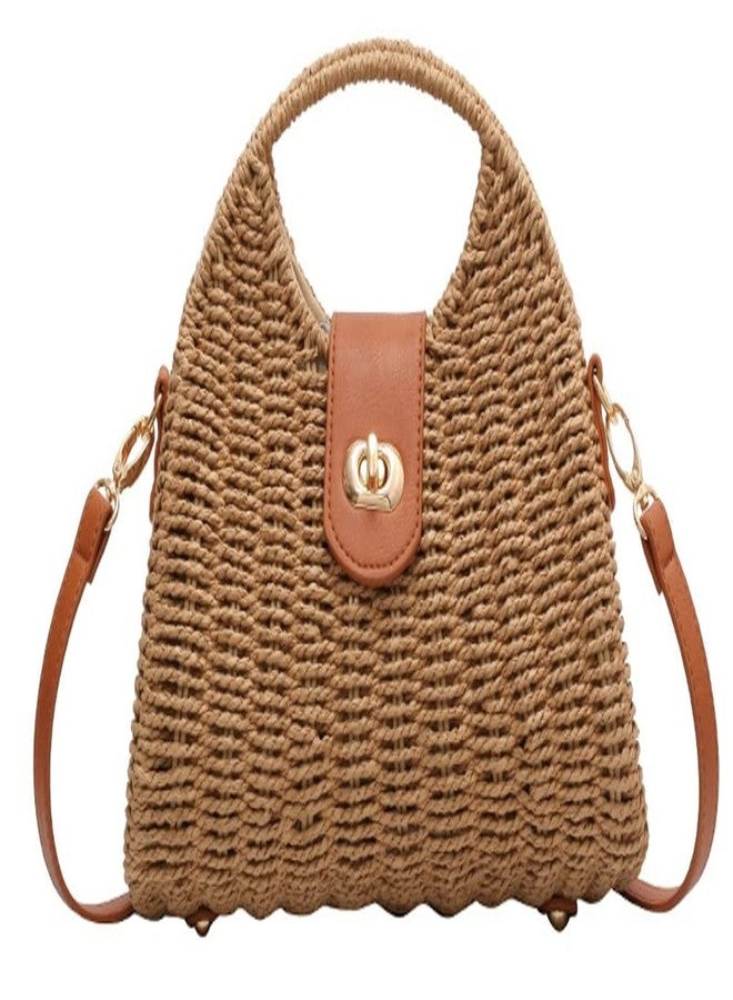 Caistre Straw Tote Bag for Women Mini Crossbody Bag Chic Tote Purses Retro Satchel Bag Handmade Shoulder Bag Beach Straw Bag Handbag - Image 1