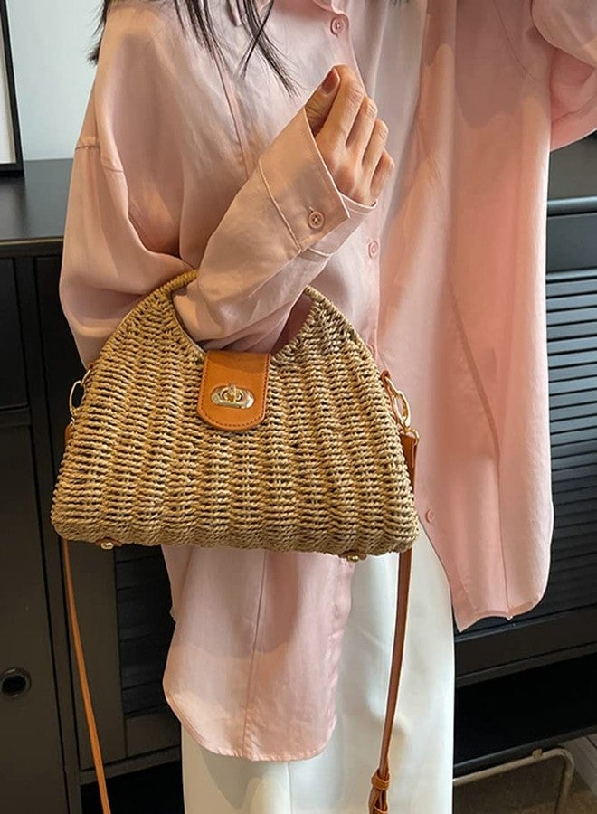 Caistre Straw Tote Bag for Women Mini Crossbody Bag Chic Tote Purses Retro Satchel Bag Handmade Shoulder Bag Beach Straw Bag Handbag - Image 5