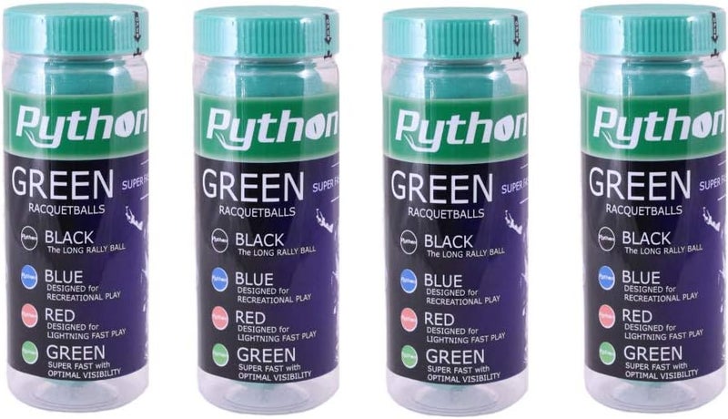 Python 3-Ball Can (Green) Racquetballs (Super Fast w/Optimal Visibility)