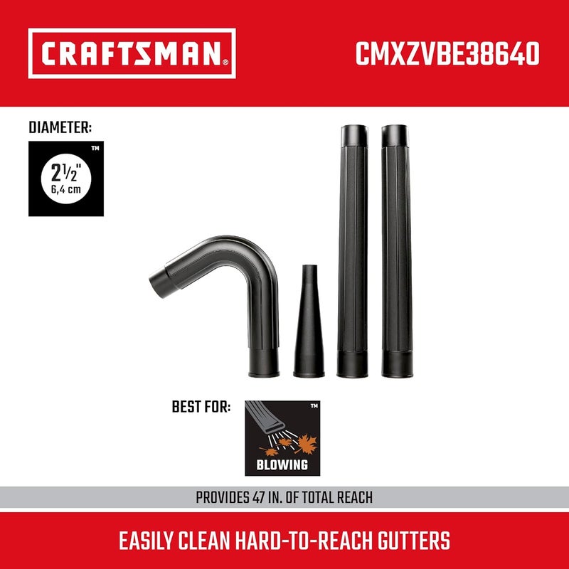 كرافتس مان مجموعة أدوات تنظيف مجاري المياه CMXZVBE38640 بقطر 2-1/2 بوصة، مصممة للاستخدام مع مكنسات الهواء الصناعية؛ تتضمن فوهة للتنظيف أو إزالة الأوساخ، وتناسب أنابيب بقطر 2-1/2 بوصة. - Image 2