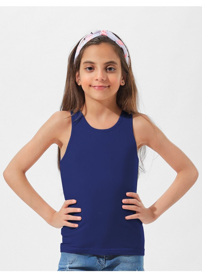 Mesery - Cotton Stretch Plain Tank Top Girl-Navy - Image 1