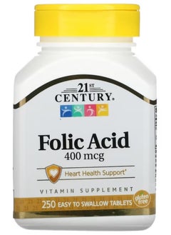 Folic Acid Supplement 400 mcg Cardiovascular & Heart Health Support, Nervous System, Improve Fertility and  A Sperm Count Booster 250 Easy to Swallow Tablets (USA)