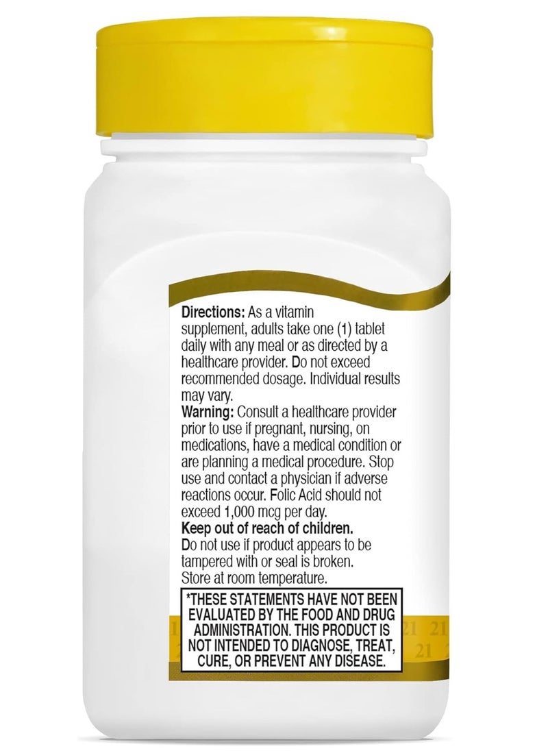 21st CENTURY - Folic Acid Supplement 400 mcg Cardiovascular & Heart Health Support, Nervous System, Improve Fertility and  A Sperm Count Booster 250 Easy to Swallow Tablets (USA) - Image 1