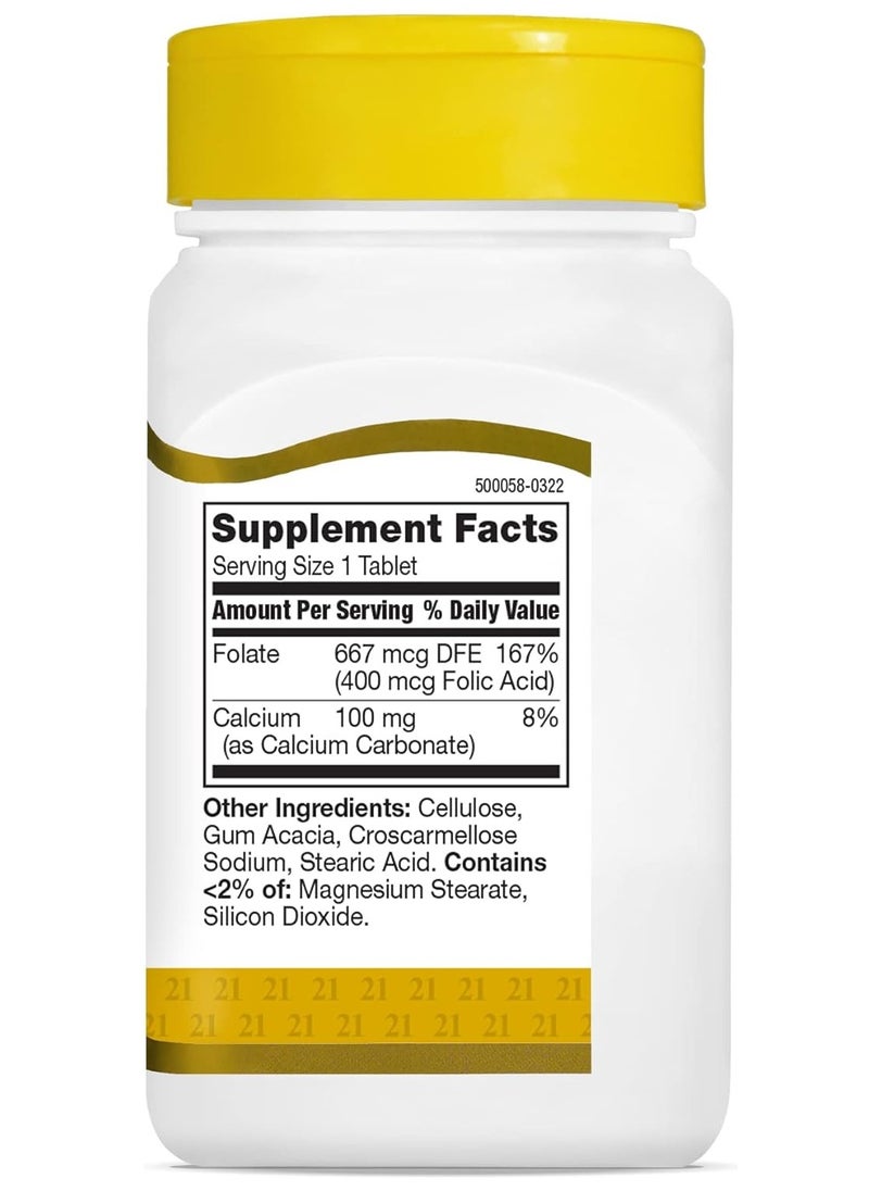 21st CENTURY - Folic Acid Supplement 400 mcg Cardiovascular & Heart Health Support, Nervous System, Improve Fertility and  A Sperm Count Booster 250 Easy to Swallow Tablets (USA) - Image 1