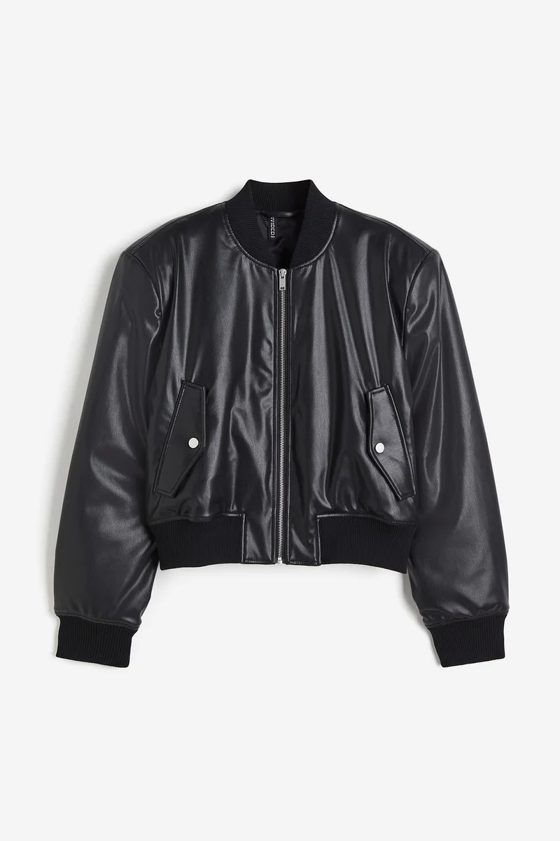 H&M Shoulder-Pad Coated Bomber Jacket