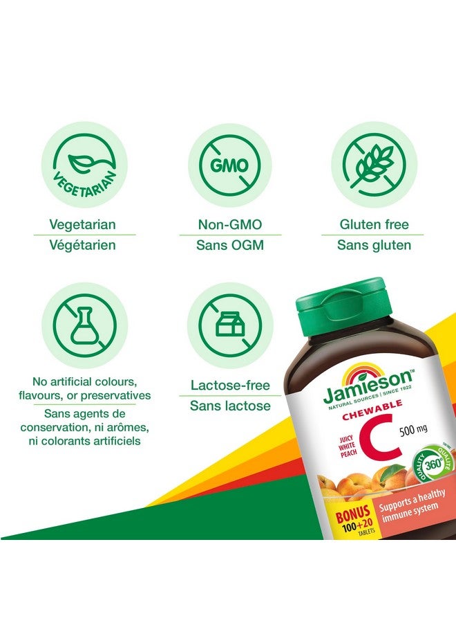 Jamieson Vitamin C Chewables 500 mg - Juicy White Peach Flavour, 120 Tablets - Image 4