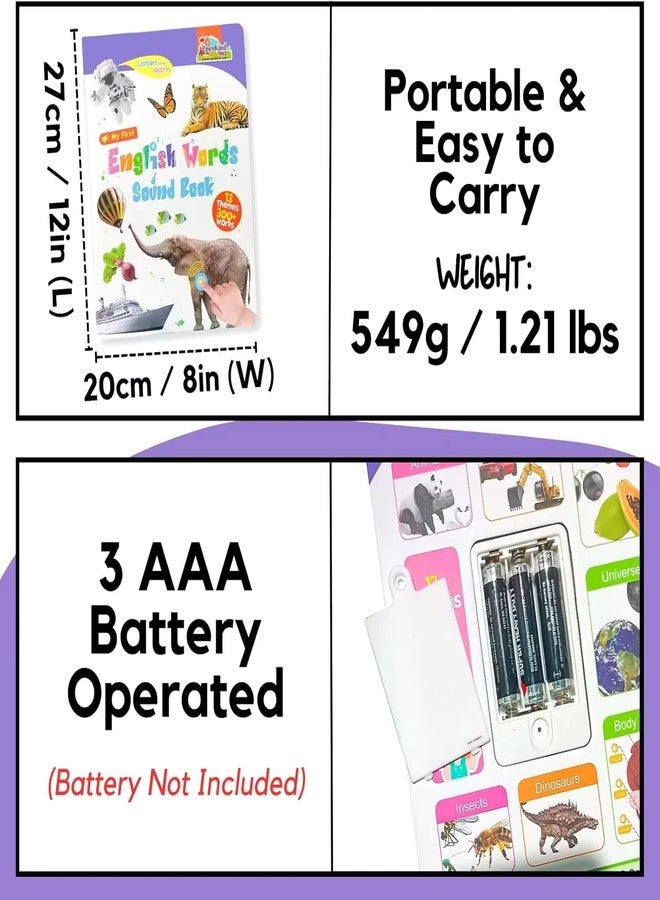 Super Toy كتاب صوتي للأطفال من SUPER TOY لتعلم الكلمات الإنجليزية مع 300+ كلمة، 13 موضوعًا، تعليم تفاعلي قبل المدرسة، الأبجدية، التهجئة، الرياضيات، ألعاب الذاكرة للأولاد والبنات من عمر 1 سنة وما فوق - Image 5