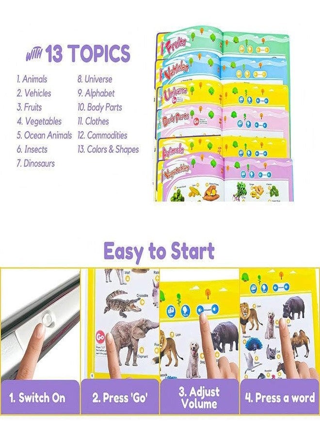 Super Toy كتاب صوتي للأطفال من SUPER TOY لتعلم الكلمات الإنجليزية مع 300+ كلمة، 13 موضوعًا، تعليم تفاعلي قبل المدرسة، الأبجدية، التهجئة، الرياضيات، ألعاب الذاكرة للأولاد والبنات من عمر 1 سنة وما فوق - Image 3
