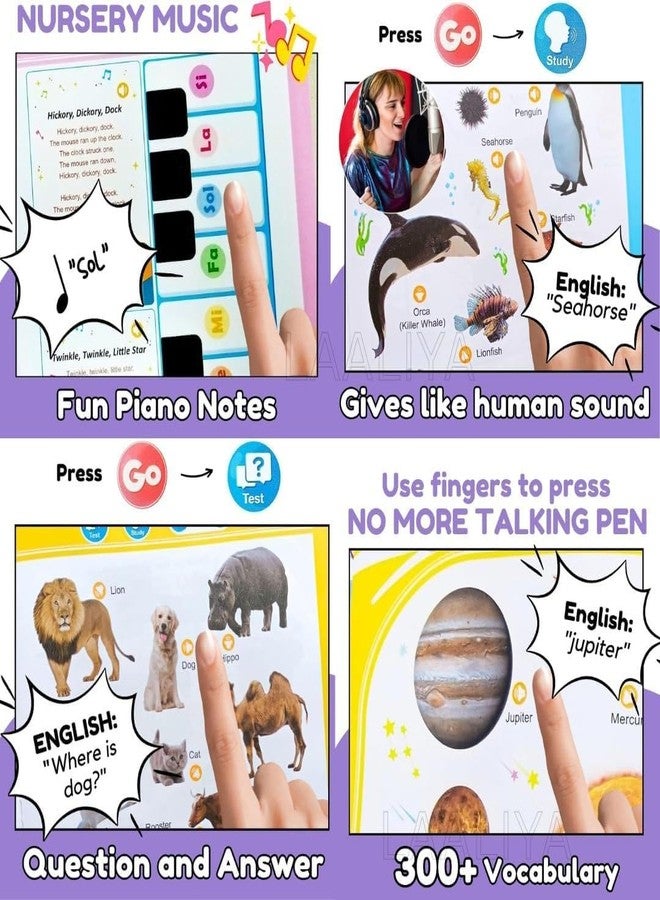 Super Toy كتاب صوتي للأطفال من SUPER TOY لتعلم الكلمات الإنجليزية مع 300+ كلمة، 13 موضوعًا، تعليم تفاعلي قبل المدرسة، الأبجدية، التهجئة، الرياضيات، ألعاب الذاكرة للأولاد والبنات من عمر 1 سنة وما فوق - Image 2
