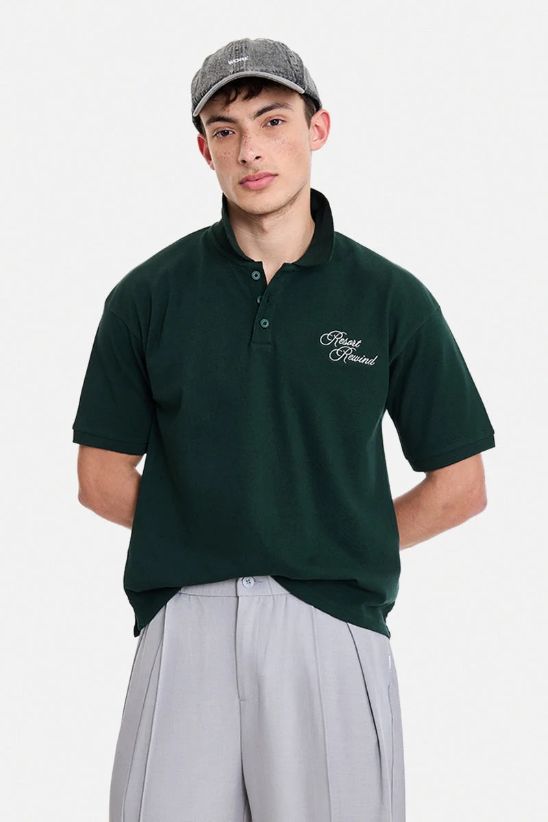SNITCH Dark Green Embroidered Half Sleeve Oversized Streetwear T-Shirt