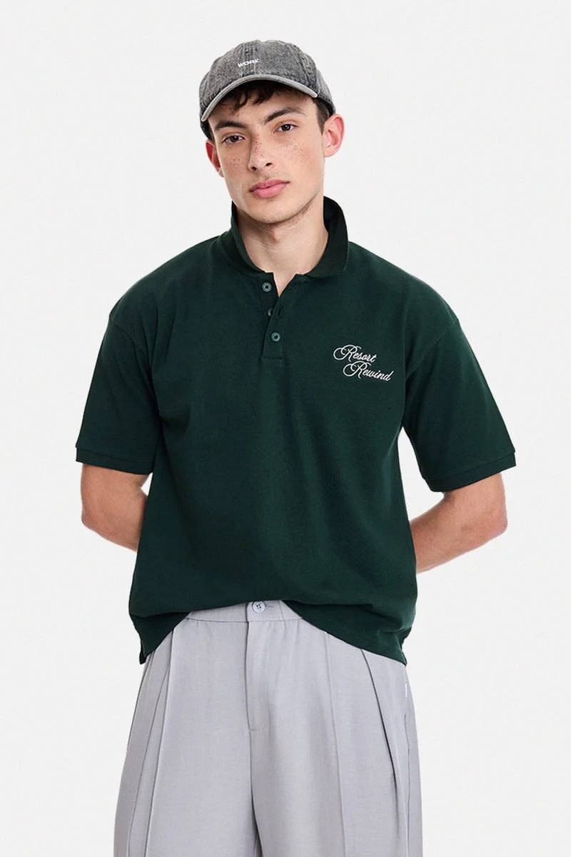 سنيتش Dark Green Embroidered Half Sleeve Oversized Streetwear T-Shirt