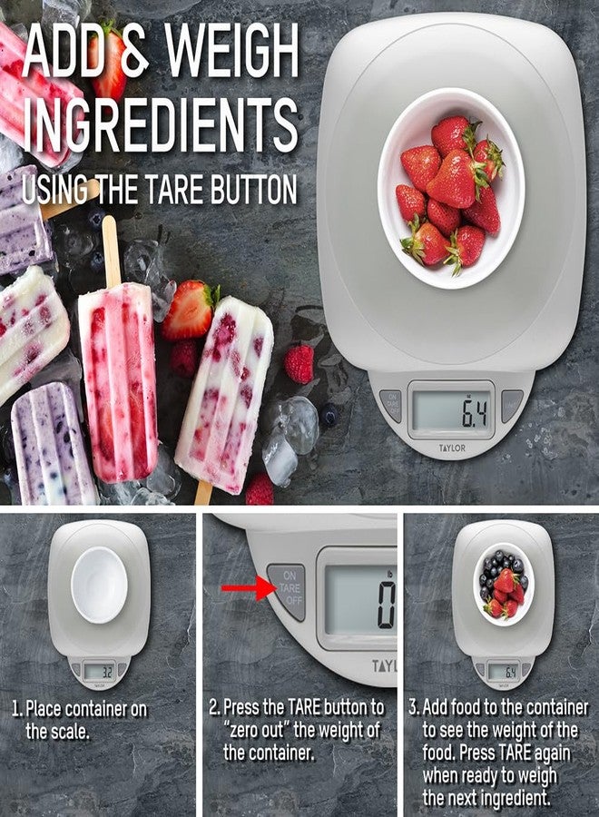 Taylor 11LB Capacity Digital Glass Top Kitchen Scale with LCD Display, Weight in Grams and Ounces for Baking, Cooking, and Meal Prep, Silver - Image 2