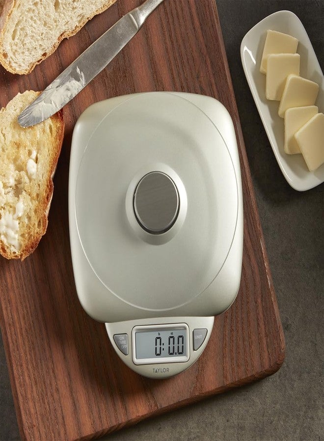 Taylor 11LB Capacity Digital Glass Top Kitchen Scale with LCD Display, Weight in Grams and Ounces for Baking, Cooking, and Meal Prep, Silver - Image 4