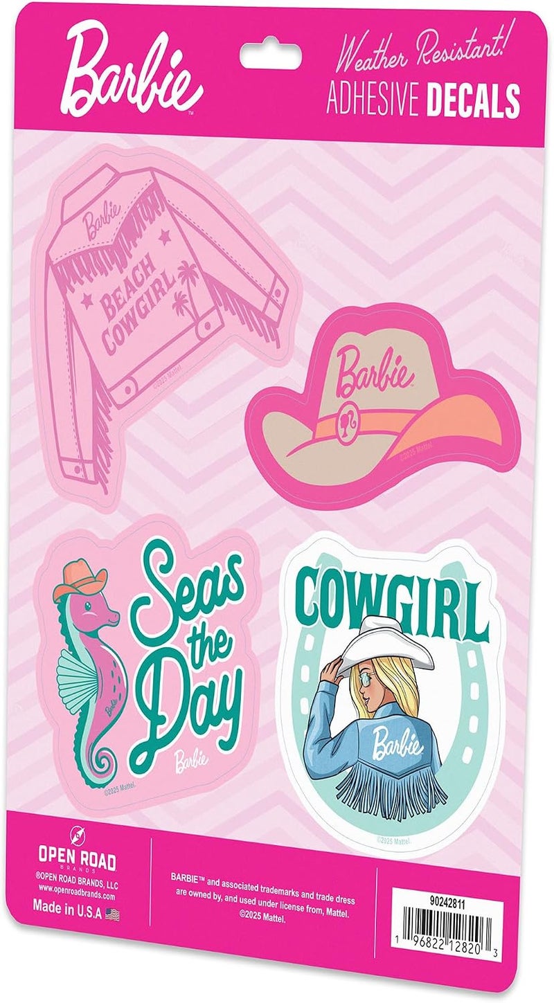 Open Road Brands Mattel Barbie Beach Cowgirl 4 Pack Adhesive Vinyl Decals - Western Barbie Stickers for Water Bottle or Laptop - Image 2