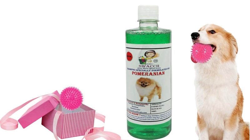 swacch Shampoo | Puppy Safe Shampoo | PH Balanced | Ditch to Itch for Pomeranian Dog Shampoo 500ml (Neem Alovera) + Spike Ball Chew Toy Combo Pack - Image 1