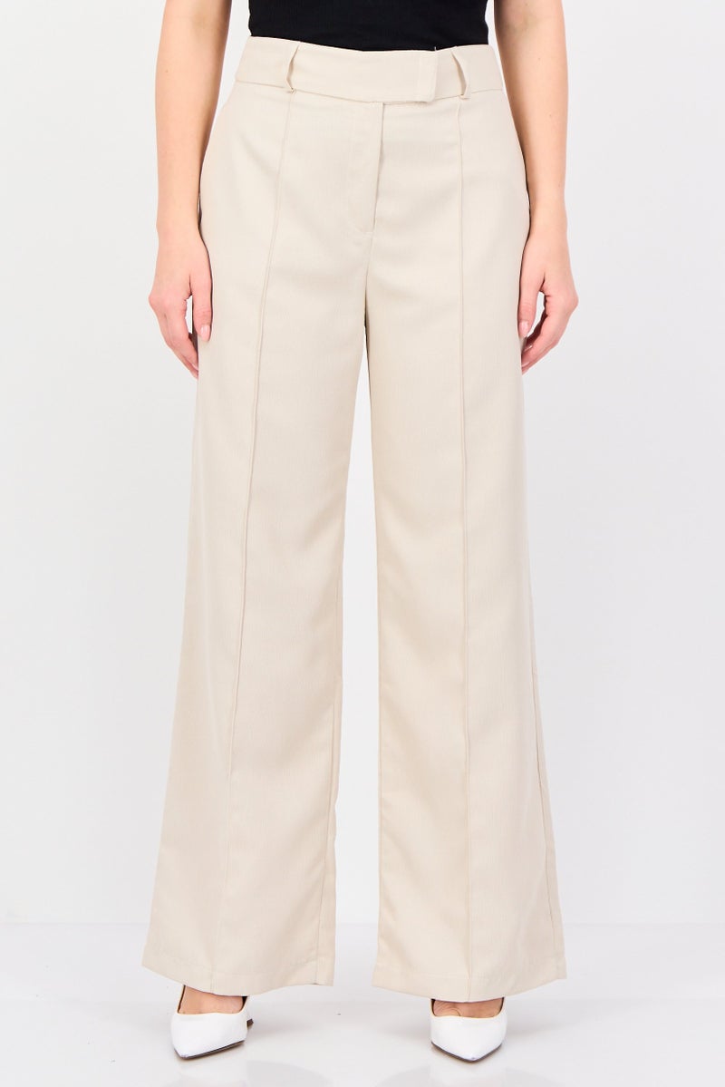 trendyol Women Regular Fit Plain Wide Leg Pants, Beige - Image 1