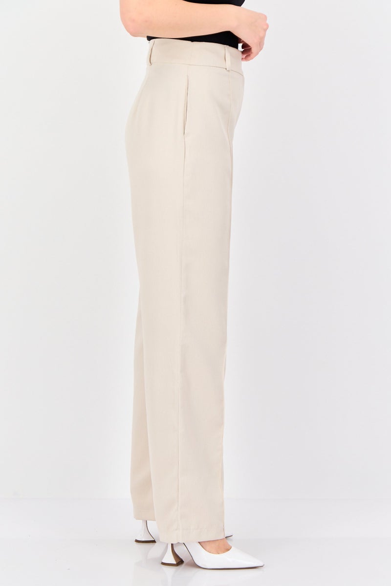 trendyol Women Regular Fit Plain Wide Leg Pants, Beige - Image 2