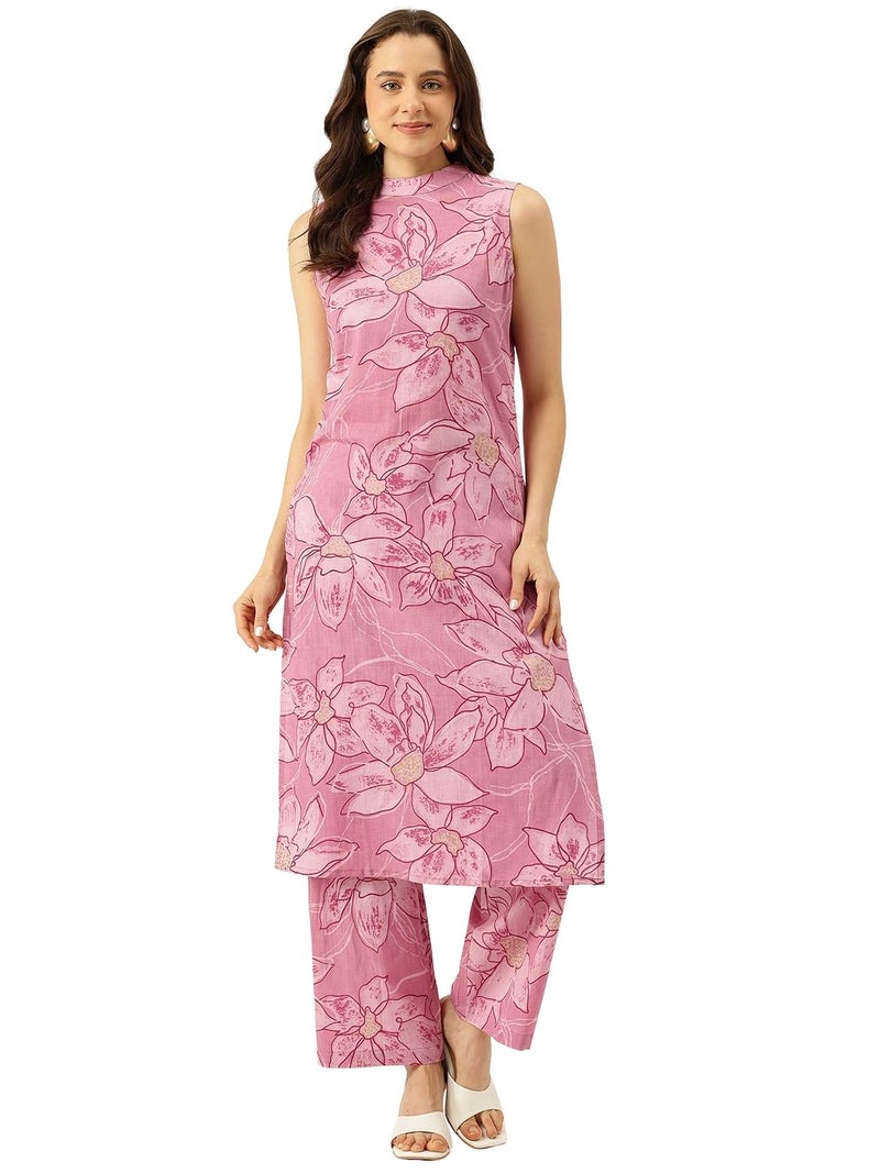 feranoid Floral Sleeveless Cotton Co-Ord Set with Choker Neckline – Pure Cotton | Sizes S–XXL - Image 1