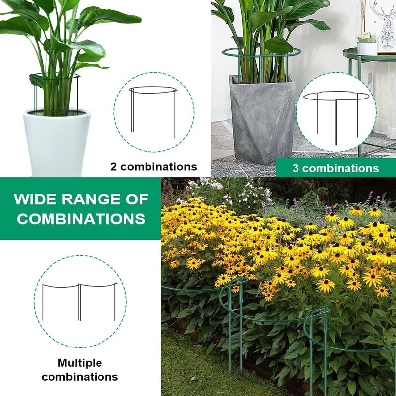 OFFCUP 6 x 20 x 35 cm Green Metal Garden Plant Supports Half Round, Garden Support Ring for Peonies Hydrangeas Roses Sedum Vegetables Tomatoes - Image 3