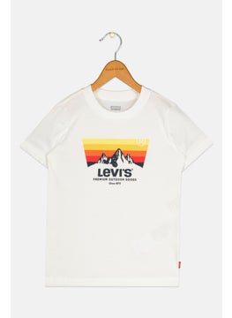 Kids Boy Crew Neck Short Sleeves Brand Logo T-Shirt, White