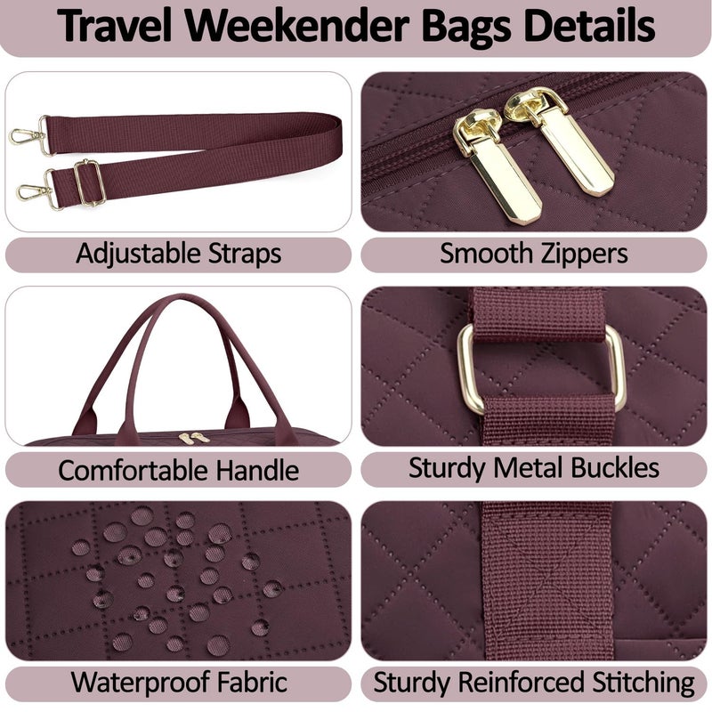 Tenot Quilted Travel Duffle Bag for Travel Women with Toiletry Bag, Large Weekender Bags for Women Carry on Duffel Overnight Bag, Waterproof Travel Tote Bags for Sports, Weekender, Business, Red - Image 5