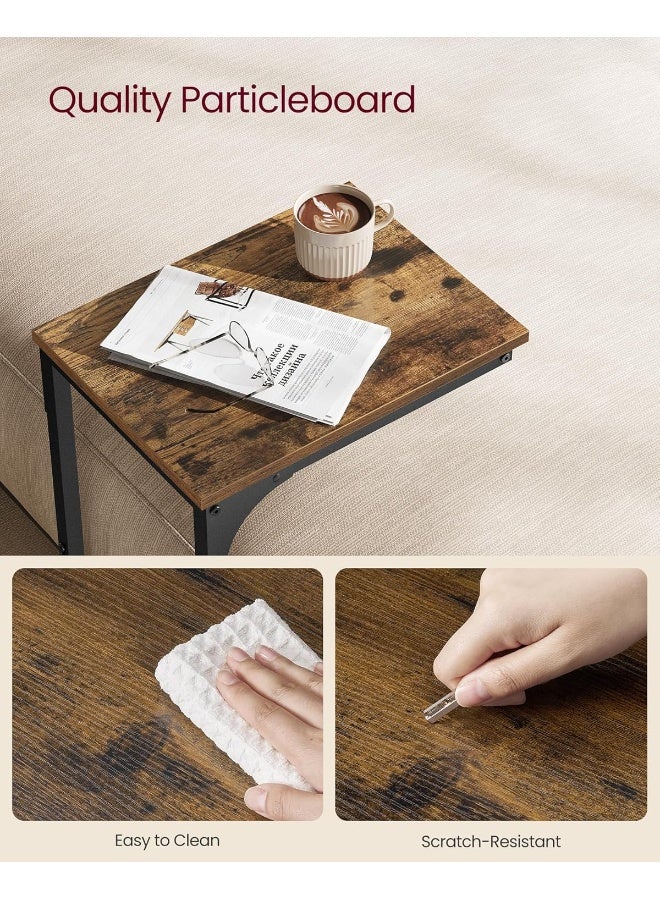 VASAGLE طاولة جانبية على شكل C من فاساجل، طاولة سرير، طاولة جانبية للكنبة، طاولة قهوة، بإطار معدني، صناعي، لغرفة المعيشة، غرفة النوم، بني ريفي وأسود - Image 5