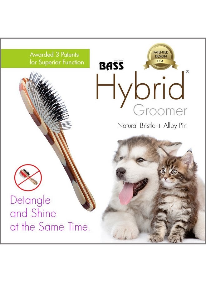 باس فرشاة Bass | The Hybrid Groomer | فرشاة تلميع وترطيب الحيوانات الأليفة | فرشاة الحيوانات الأليفة الحاصلة على براءة اختراع والحائزة على جائزة | شعيرات طبيعية + دبوس من سبائك | مقبض من الخيزران الخالص | بيضاوي صغير | لمسة نهائية داكنة | طراز A13-DB - Image 2