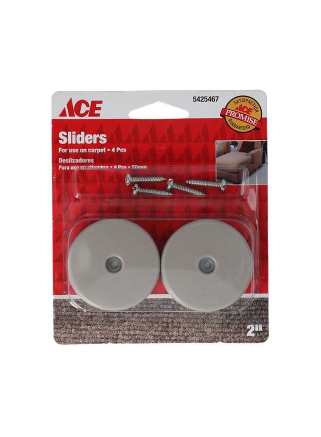 ACE 4-Piece Screw On Round Plastic Sliders for Carpet Off White 2inch 9453 