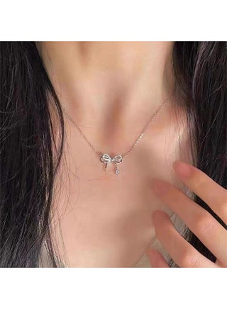 Pendant Necklace for Women Double Layer Bow Necklace Female Light Luxury Wind Butterfly Dream Laye