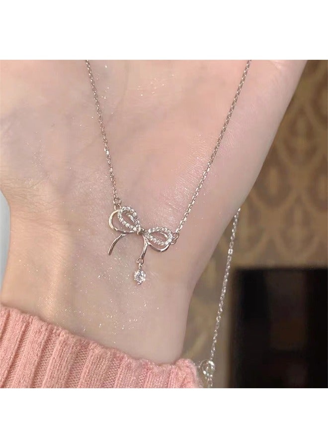 Pendant Necklace for Women Double Layer Bow Necklace Female Light Luxury Wind Butterfly Dream Laye