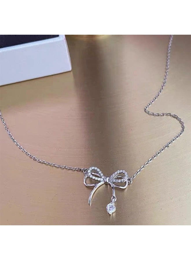 Pendant Necklace for Women Double Layer Bow Necklace Female Light Luxury Wind Butterfly Dream Laye