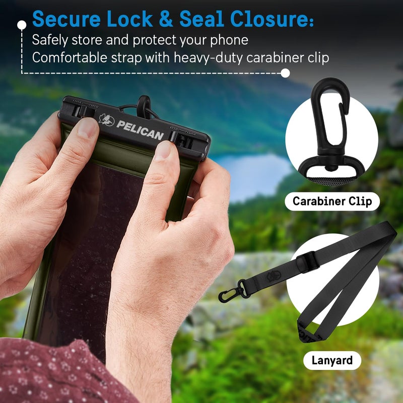 Pelican Marine - IP68 Waterproof Phone Pouch (Regular Size) Floating Waterproof Phone Case - Beach Cruise Ship Travel Essentials - Works with All Phones - Detachable Lanyard - Olive Green - Image 4