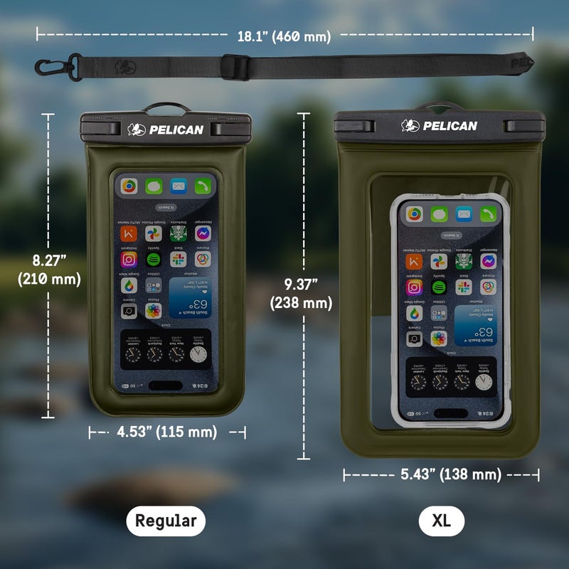 Pelican Marine - IP68 Waterproof Phone Pouch (Regular Size) Floating Waterproof Phone Case - Beach Cruise Ship Travel Essentials - Works with All Phones - Detachable Lanyard - Olive Green - Image 5