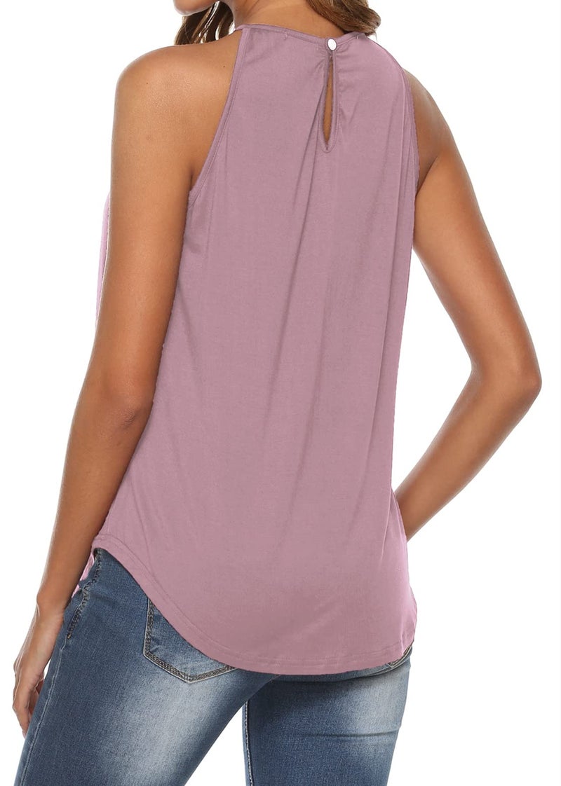 Bluetime Cute Summer Tops for Women Halter Lace Crochet Pleated Spaghetti Strap Tank Top Pink S - Image 3