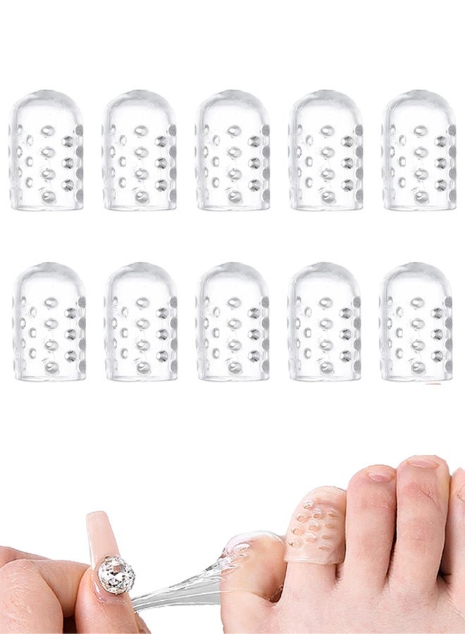 10 قطع من واقيات أصابع القدم من السيليكون، واقي مضاد للاحتكاك لأصابع القدم الكبيرة، واقيات أصابع القدم للنساء، واقيات أصابع القدم القابلة للتنفس للأحذية، أغطية أصابع القدم المريحة بفتحات صغيرة، للبثور والذرة (شفافة) - Image 1
