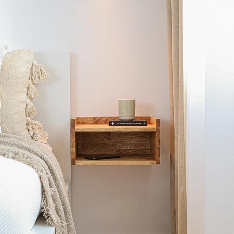 Crysellewoods Wooden Floating Bedside Table Floating Nightstand Small Modern Floating Nightstand with Extra Space mid Century Bedside Table Floating Shelves for Bedroom Natural - Image 2
